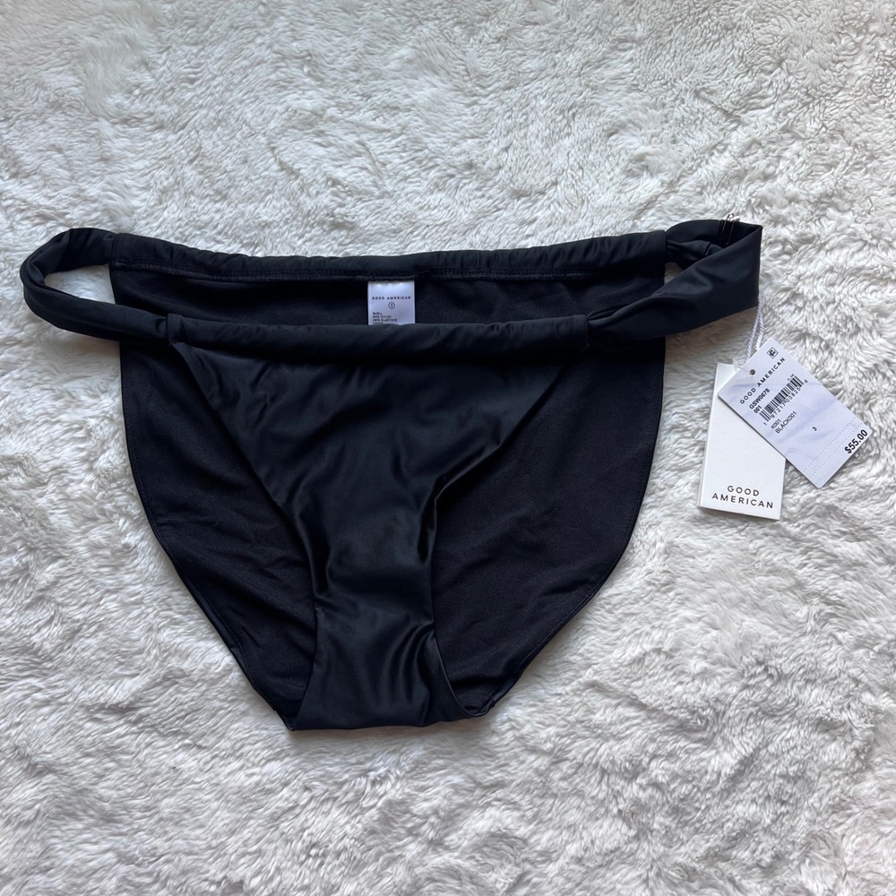 Good American‎ Women's Black Ruched High Leg Bikini Bottom GSW0678 Size 3 NEW